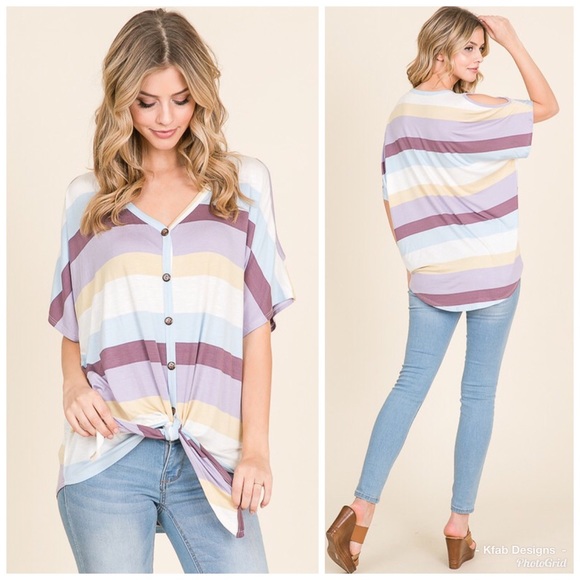 💗LAST! Cold Shoulder Lilac Multi Stripe Top! - Picture 4 of 4